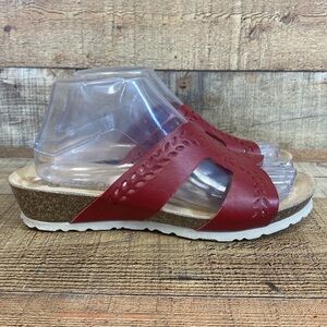 Yokono Leather Sock Slide Sandals Women Size 8 Red Wedge Platform Open Toe Strap